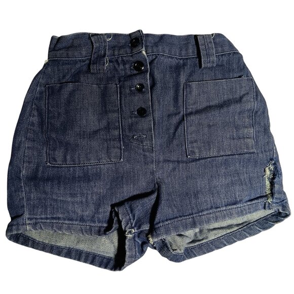 Vintage Girls Hippy Shorts 10 20W 1970's High-Waisted Indigo Denim Buttonfly - Picture 1 of 9